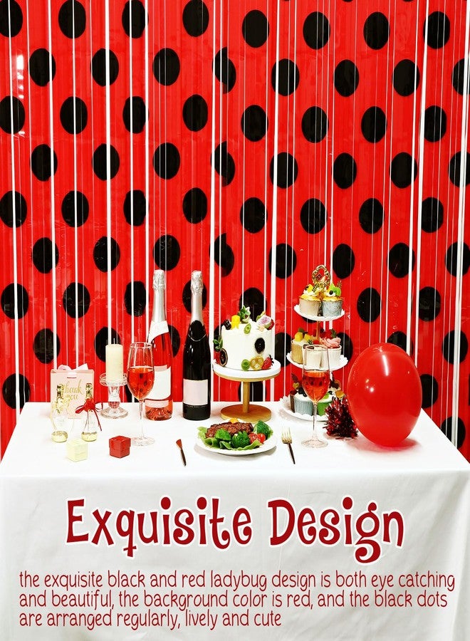 Tingjoo 5 Pcs Ladybug Foil Fringe Curtains Black and Red Foil Fringe Tinsel Curtain Ladybird Theme Party Supplies Polka Dots Streamers Backdrop for Baby Shower Birthday Party Decorations - Image 2